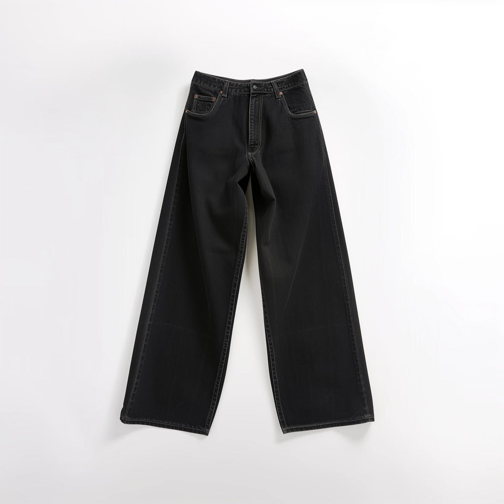 Black Wide-Leg Denim Jeans - High Waisted Relaxed Fit