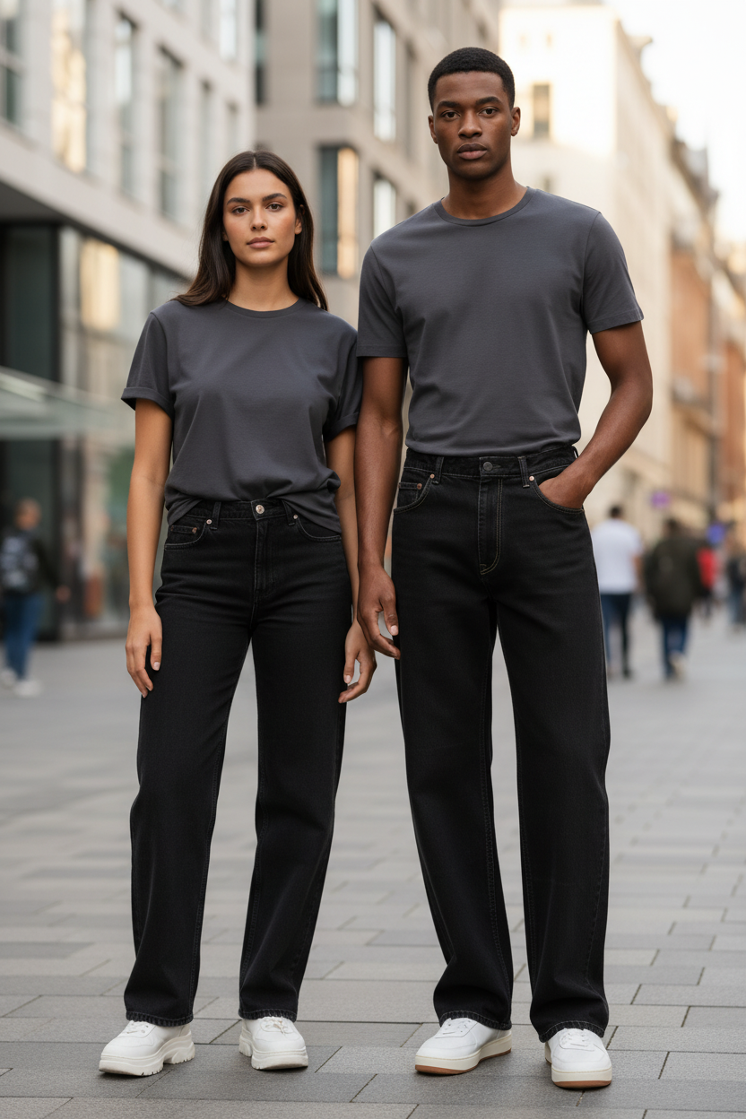 Black Wide-Leg Denim Jeans - High Waisted Relaxed Fit